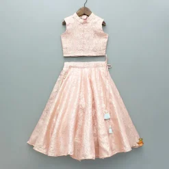 Discount Pink Brocade Top With Embroidered Jacket And Lehenga Ethnic Wear | Lehengas & Ghagras