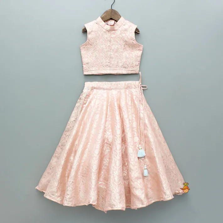Discount Pink Brocade Top With Embroidered Jacket And Lehenga Ethnic Wear | Lehengas & Ghagras