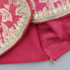 Hot Pink Chanderi Embroidered Top And Velvet Lehenga With Printed Dupatta Ethnic Wear | Lehengas & Ghagras