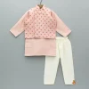 Discount Pink Chanderi Kurta With Stylish Embroidered Jacket And Pyjama BOY Twinning Sets | Indian Ethnic Wear
