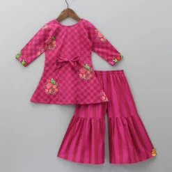 Hot Pink Checks Printed Kurti And Sharara Ethnic Wear | Palazzos & Shararas