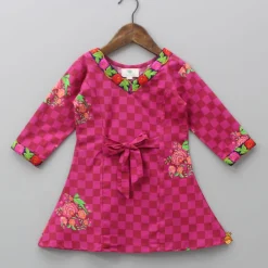 Hot Pink Checks Printed Kurti And Sharara Ethnic Wear | Palazzos & Shararas