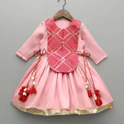 Clearance Pink Contrast Printed And Embroidered Yoke Kurti Ethnic Wear | Kurtis & Jumpsuits