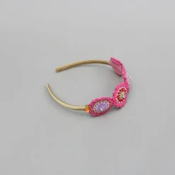 Hot Pink Crochet Flowers Embellished Hairband Hair Accessories | Hair Bands