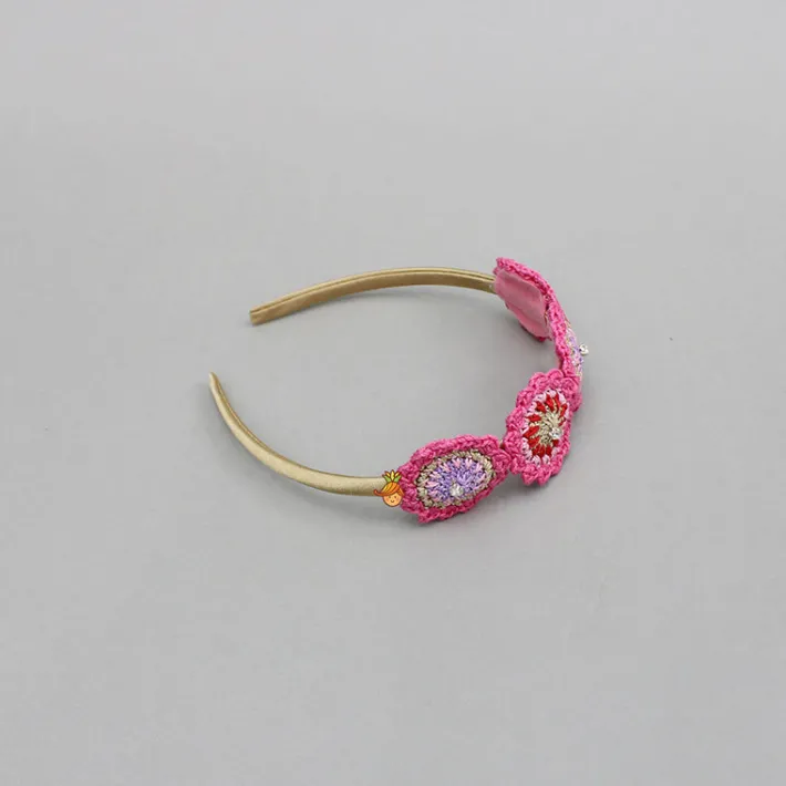 Hot Pink Crochet Flowers Embellished Hairband Hair Accessories | Hair Bands