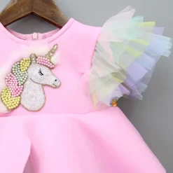 Clearance Pink Dress With Multicolour Net and Unicorn Beaded Brooch Dresses & Sets | Dresses