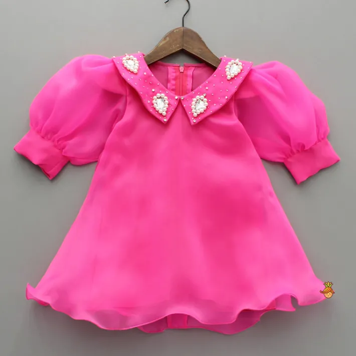 Clearance Pink Embellished Collar Elegant Dress Dresses & Sets | Dresses