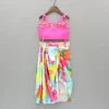 Outlet Pink Embellished Strappy Top And Printed Draped Skirt Ethnic Wear | Lehengas & Ghagras