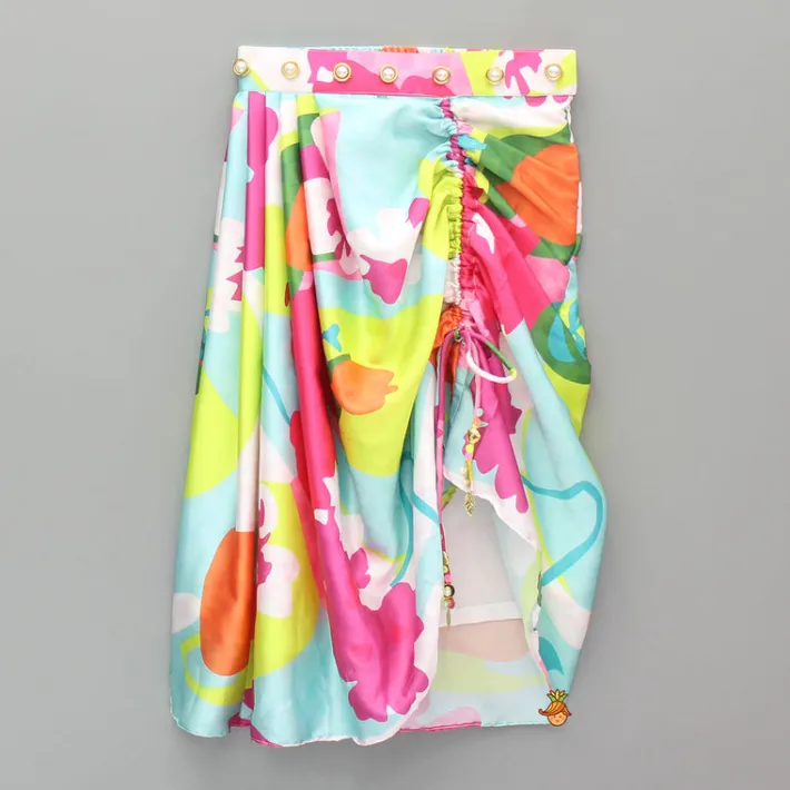 Outlet Pink Embellished Strappy Top And Printed Draped Skirt Ethnic Wear | Lehengas & Ghagras