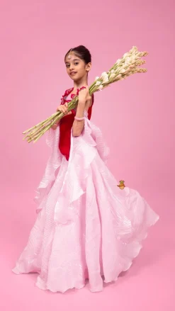 Hot Pink Embellished Velvet Top And Lehenga With Dupatta Ethnic Wear | Lehengas & Ghagras