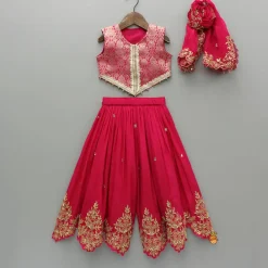 New Pink Embelllished Top And Embroidered Palazzo With Dupatta Ethnic Wear | Palazzos & Shararas
