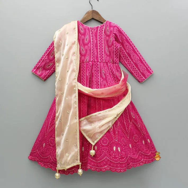 Sale Pink Embroidered Anarkali With Attached Dupatta Ethnic Wear | Sarees & Anarkalis