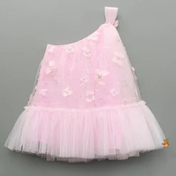 Fashion Pink Embroidered And Artificial Butterflies Embellished Dress Dresses & Sets | Dresses
