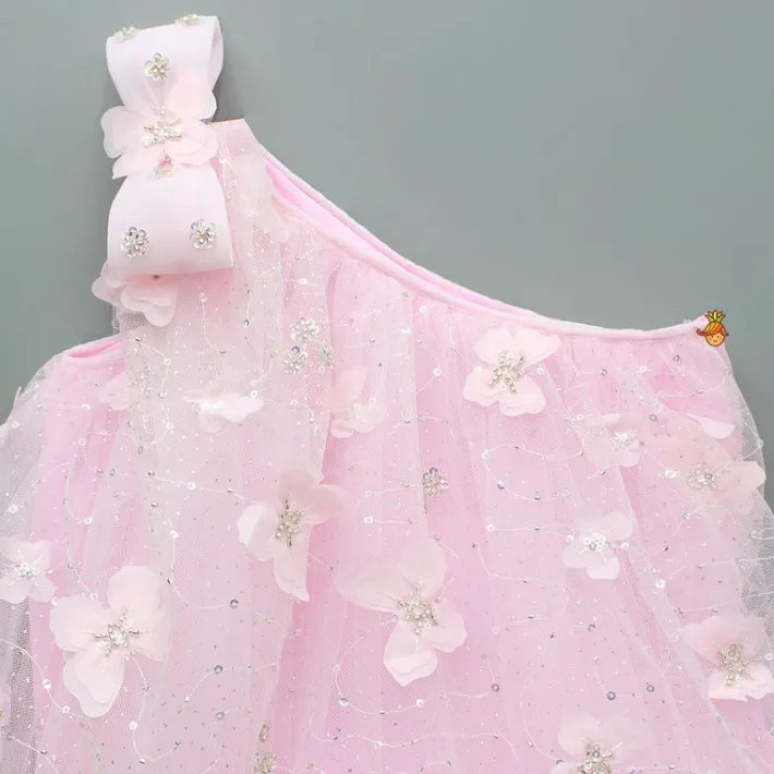 Fashion Pink Embroidered And Artificial Butterflies Embellished Dress Dresses & Sets | Dresses