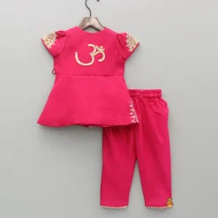 Clearance Pink Embroidered Angarkha Style Kurti And Tulip Dhoti Ethnic Wear | Dhotis & Patialas