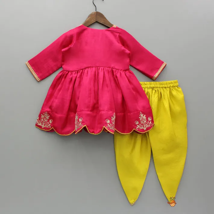 Discount Pink Embroidered Angarkha Style Kurti And Tulip Dhoti Ethnic Wear | Dhotis & Patialas