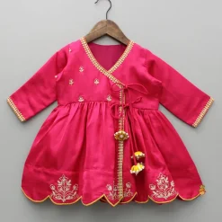 Discount Pink Embroidered Angarkha Style Kurti And Tulip Dhoti Ethnic Wear | Dhotis & Patialas
