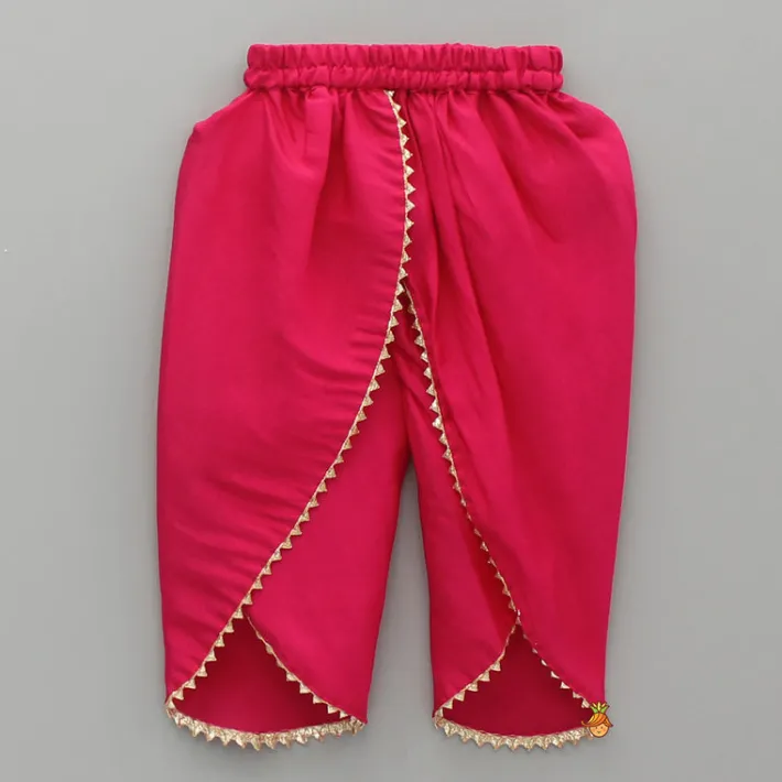 Clearance Pink Embroidered Angarkha Style Kurti And Tulip Dhoti Ethnic Wear | Dhotis & Patialas
