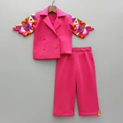 Fashion Pink Embroidered Blazer Jacket Style Top And Pant Dresses & Sets | Sets