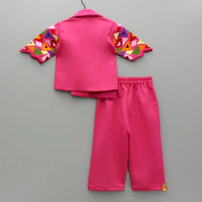 Fashion Pink Embroidered Blazer Jacket Style Top And Pant Dresses & Sets | Sets