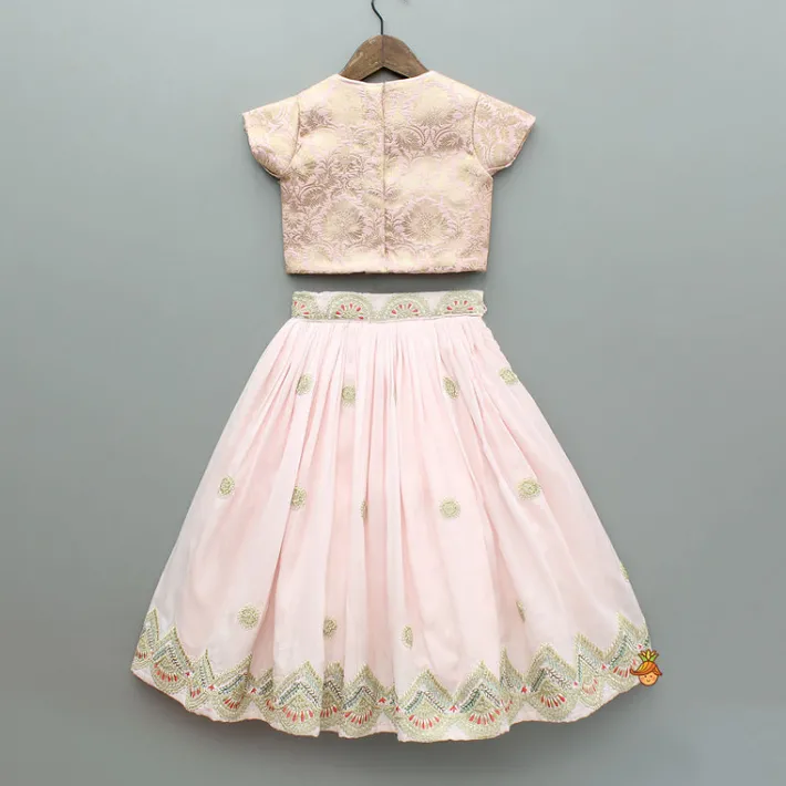 Best Pink Embroidered Brocade Top And Lehenga With Dupatta Ethnic Wear | Lehengas & Ghagras