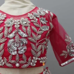 Sale Pink Embroidered Crop Top And Net Layered Lehenga Ethnic Wear | Lehengas & Ghagras