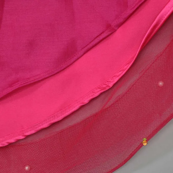 Sale Pink Embroidered Crop Top And Net Layered Lehenga Ethnic Wear | Lehengas & Ghagras