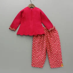 Outlet Pink Embroidered High-Low Top With Printed Dhoti Ethnic Wear | Dhotis & Patialas
