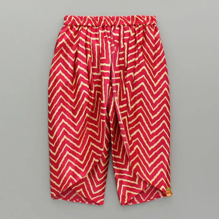 Outlet Pink Embroidered High-Low Top With Printed Dhoti Ethnic Wear | Dhotis & Patialas