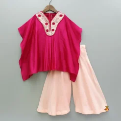 Discount Pink Embroidered Kaftan Style Kurti And Palazzo Ethnic Wear | Palazzos & Shararas