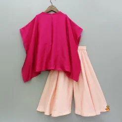 Discount Pink Embroidered Kaftan Style Kurti And Palazzo Ethnic Wear | Palazzos & Shararas
