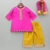 New Pink Embroidered Kurti With Pant And Dupatta Ethnic Wear | Churidars & Salwars