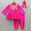 Sale Pink Embroidered Kurti With Attached Jacket And Tulip Pant Ethnic Wear | Churidars & Salwars
