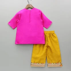 New Pink Embroidered Kurti With Pant And Dupatta Ethnic Wear | Churidars & Salwars