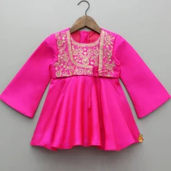 Sale Pink Embroidered Kurti With Attached Jacket And Tulip Pant Ethnic Wear | Churidars & Salwars