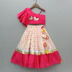 Discount Pink Embroidered One Shoulder Top And Lehenga With Dupatta Ethnic Wear | Lehengas & Ghagras