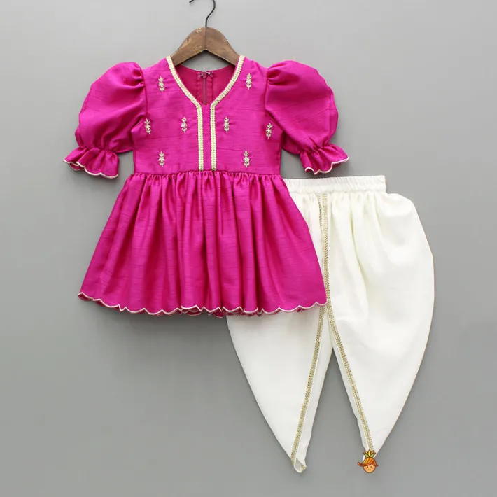 Best Pink Embroidered Peplum Kurti And Tulip Dhoti Ethnic Wear | Dhotis & Patialas