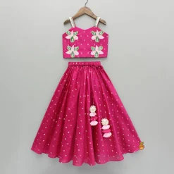 Hot Pink Embroidered Strappy Top And Lehenga Ethnic Wear | Lehengas & Ghagras
