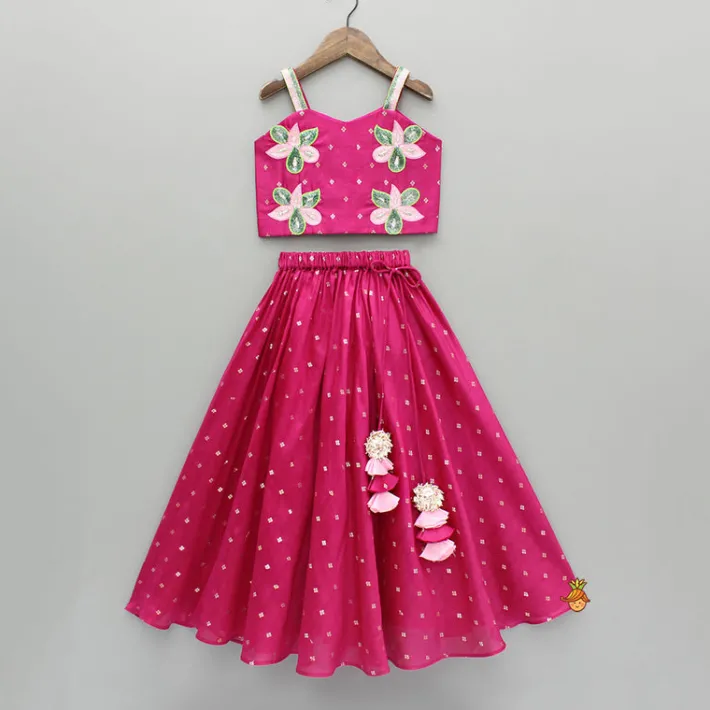 Hot Pink Embroidered Strappy Top And Lehenga Ethnic Wear | Lehengas & Ghagras