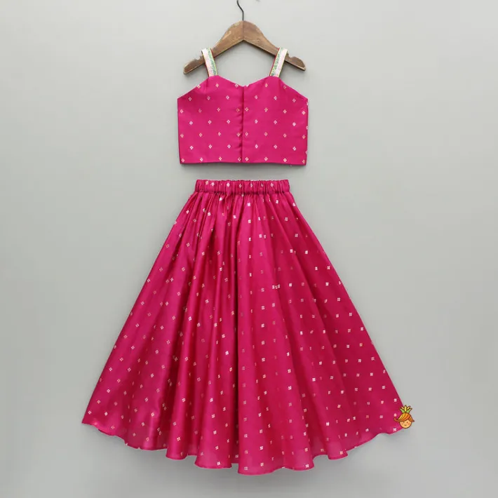 Hot Pink Embroidered Strappy Top And Lehenga Ethnic Wear | Lehengas & Ghagras