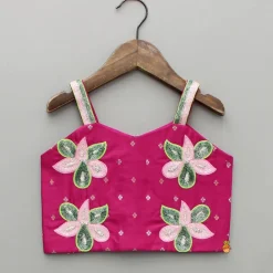 Hot Pink Embroidered Strappy Top And Lehenga Ethnic Wear | Lehengas & Ghagras