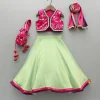 Best Pink Embroidered Top And Green Lehenga With Dupatta And Matching Potli Bag Ethnic Wear | Lehengas & Ghagras