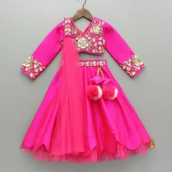 Hot Pink Embroidered Top And Scalloped Hem Lehenga With Dupatta Ethnic Wear | Lehengas & Ghagras