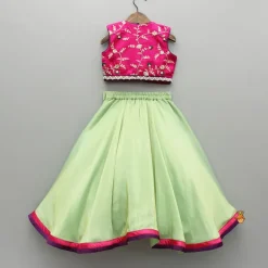 Best Pink Embroidered Top And Green Lehenga With Dupatta And Matching Potli Bag Ethnic Wear | Lehengas & Ghagras