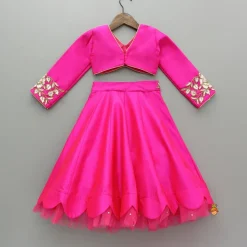 Hot Pink Embroidered Top And Scalloped Hem Lehenga With Dupatta Ethnic Wear | Lehengas & Ghagras