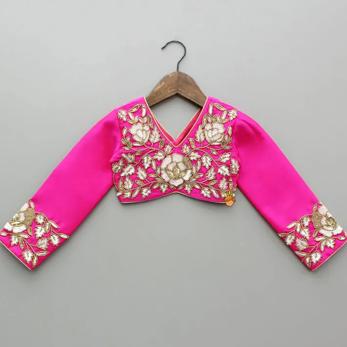 Hot Pink Embroidered Top And Scalloped Hem Lehenga With Dupatta Ethnic Wear | Lehengas & Ghagras
