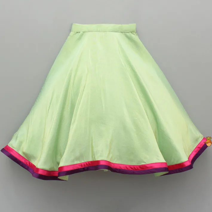 Best Pink Embroidered Top And Green Lehenga With Dupatta And Matching Potli Bag Ethnic Wear | Lehengas & Ghagras