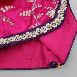 Best Pink Embroidered Top And Green Lehenga With Dupatta And Matching Potli Bag Ethnic Wear | Lehengas & Ghagras