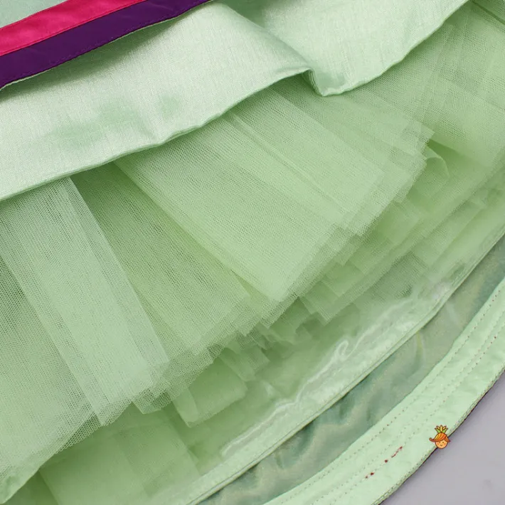 Best Pink Embroidered Top And Green Lehenga With Dupatta And Matching Potli Bag Ethnic Wear | Lehengas & Ghagras