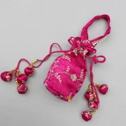 Best Pink Embroidered Top And Green Lehenga With Dupatta And Matching Potli Bag Ethnic Wear | Lehengas & Ghagras